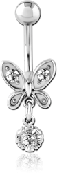 SURGICAL STEEL GRADE 316L JEWELED NAVEL BANANA - BUTTERFLY AND FLOWER