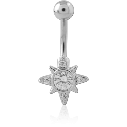 SURGICAL STEEL GRADE 316L NAVEL BANANA CLEAR GEM WITH COMPASS STAR CHARM