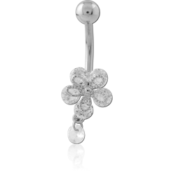 SURGICAL STEEL GRADE 316L NAVEL BANANA TEXTURED FLOWER WITH DOUBLE DISC CHARMS