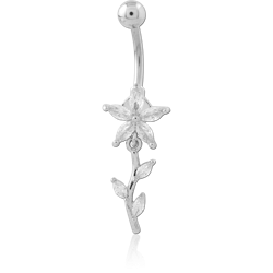 SURGICAL STEEL GRADE 316L NAVEL BANANA WITH FLOWER AND LEAF VINE CHARM