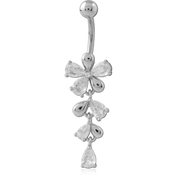SURGICAL STEEL GRADE 316L NAVEL BANANA CASCADING TEARDROP GEM FLOWER DANGLE CHARM