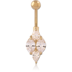 GOLD PVD 18K COATED BASE METAL JEWELED NAVEL BANANA