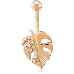 GOLD PVD 18K COATED SURGICAL STEEL GRADE 316L DOUBLE JEWELED NAVEL BANANA