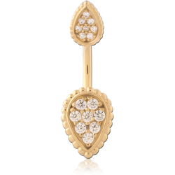 GOLD PVD 18K COATED SURGICAL STEEL GRADE 316L DOUBLE JEWELED NAVEL BANANA