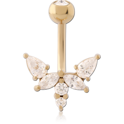 GOLD PVD 18K COATED SURGICAL STEEL GRADE 316L JEWELED NAVEL BANANA