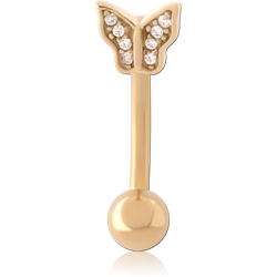 GOLD PVD 18K COATED SURGICAL STEEL GRADE 316L JEWELED NAVEL BANANA