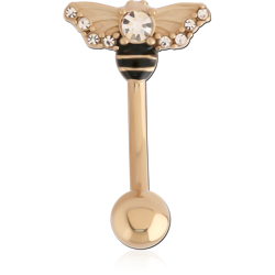 GOLD PVD 18K COATED SURGICAL STEEL GRADE 316L JEWELED NAVEL BANANA