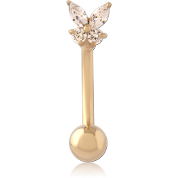 GOLD PVD 18K COATED SURGICAL STEEL GRADE 316L JEWELED NAVEL BANANA