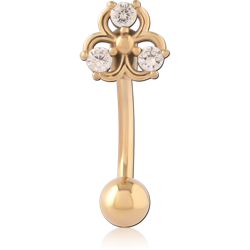 GOLD PVD 18K COATED SURGICAL STEEL GRADE 316L JEWELED NAVEL BANANA