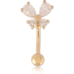 GOLD PVD 18K COATED SURGICAL STEEL GRADE 316L JEWELED NAVEL BANANA