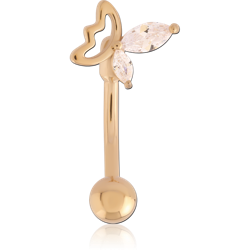 GOLD PVD 18K COATED SURGICAL STEEL GRADE 316L JEWELED NAVEL BANANA