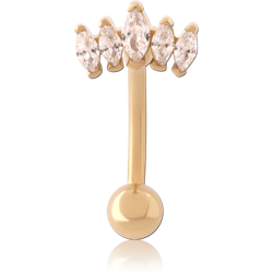 GOLD PVD 18K COATED SURGICAL STEEL GRADE 316L JEWELED NAVEL BANANA