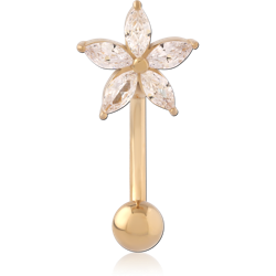 GOLD PVD 18K COATED SURGICAL STEEL GRADE 316L JEWELED NAVEL BANANA