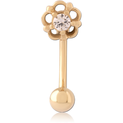 GOLD PVD 18K COATED SURGICAL STEEL GRADE 316L JEWELED NAVEL BANANA