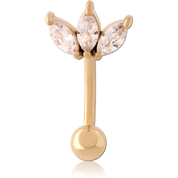 GOLD PVD 18K COATED SURGICAL STEEL GRADE 316L JEWELED NAVEL BANANA