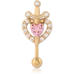 GOLD PVD 18K COATED SURGICAL STEEL GRADE 316L JEWELED NAVEL BANANA