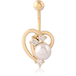 GOLD PVD 18K COATED SURGICAL STEEL GRADE 316L JEWELED NAVEL BANANA