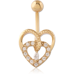 GOLD PVD 18K COATED SURGICAL STEEL GRADE 316L JEWELED NAVEL BANANA