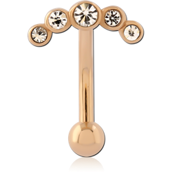 GOLD PVD 18K COATED SURGICAL STEEL GRADE 316L CURVED MICRO BARBELL FIVE GEM FAN