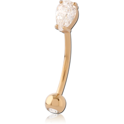GOLD PVD 18K COATED SURGICAL STEEL GRADE 316L CURVED MICRO BARBELL PEAR GEM