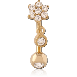 GOLD PVD 18K COATED SURGICAL STEEL GRADE 316L JEWELED FANCY CURVED MICRO BARBELL