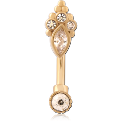 OLD PVD 18K COATED SURGICAL STEEL GRADE 316L JEWELED FANCY CURVED MICRO BARBELL