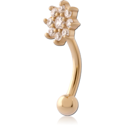 GOLD PVD 18K COATED SURGICAL STEEL GRADE 316L JEWELED FANCY CURVED MICRO BARBELL