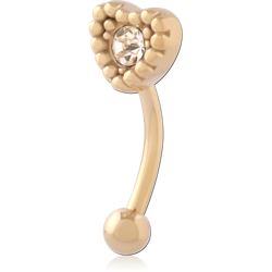 GOLD PVD 18K COATED SURGICAL STEEL GRADE 316L JEWELED FANCY CURVED MICRO BARBELL