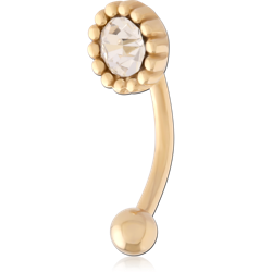 GOLD PVD 18K COATED SURGICAL STEEL GRADE 316L JEWELED FANCY CURVED MICRO BARBELL