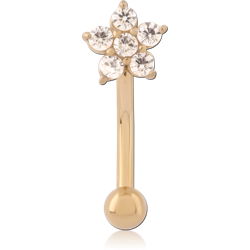 GOLD PVD 18K COATED SURGICAL STEEL GRADE 316L JEWELED FANCY CURVED MICRO BARBELL
