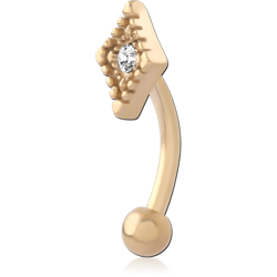 GOLD PVD 18K COATED SURGICAL STEEL GRADE 316L JEWELED FANCY CURVED MICRO BARBELL