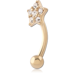 GOLD PVD 18K COATED SURGICAL STEEL GRADE 316L JEWELED FANCY CURVED MICRO BARBELL