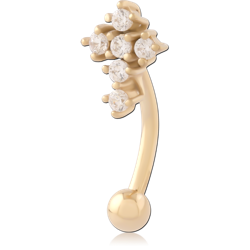 GOLD PVD 18K COATED SURGICAL STEEL GRADE 316L JEWELED FANCY CURVED MICRO BARBELL