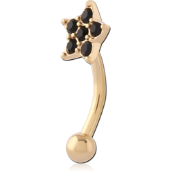 GOLD PVD 18K COATED SURGICAL STEEL GRADE 316L JEWELED FANCY CURVED MICRO BARBELL