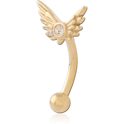 GOLD PVD 18K COATED SURGICAL STEEL GRADE 316L JEWELED FANCY CURVED MICRO BARBELL