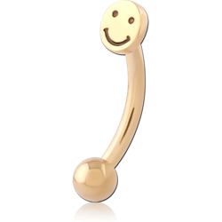 GOLD PVD 18K COATD  SURGICAL STEEL GRADE 316L FANCY CURVED MICRO BARBELL - SMILEY