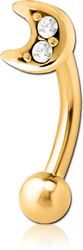GOLD PVD 18K COATED SURGICAL STEEL GRADE 316L JEWELED FANCY CURVED MICRO BARBELL  - CRESCENT PRONGS