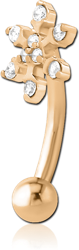 GOLD PVD 18K COATED SURGICAL STEEL GRADE 316L JEWELED FANCY CURVED MICRO BARBELL - SNOWFLAKE
