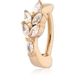 GOLD PVD 18K COATED  SURGICAL STEEL GRADE 316L JEWELED BELLY CLICKER - MARQUISE