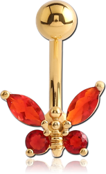 GOLD PLATED BASE METAL JEWELED BUTTERFLY NAVEL BANANA
