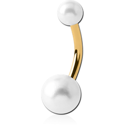 GOLD PVD COATED SURGICAL STEEL GRADE 316L DOUBLE SYNTHETIC PEARL BALL NAVEL BANANA