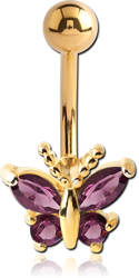 GOLD PLATED BASE METAL JEWELED BUTTERFLY NAVEL BANANA