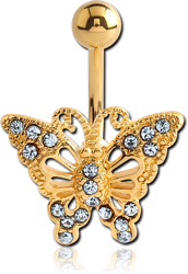 GOLD PLATED BASE METAL JEWELED BUTTERFLY NAVEL BANANA