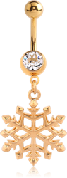 GOLD PLATED BASE METAL SURGICAL STEEL GRADE 316L PREMIUM CRYSTAL JEWELED NAVEL BANANA WITH CHARM