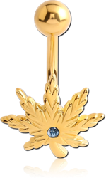 GOLD PLATED BASE METAL JEWELED POT LEAF NAVEL BANANA