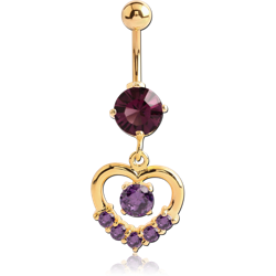 GOLD PLATED BASE METAL JEWELED NAVEL BANANA WITH HEART CHARM