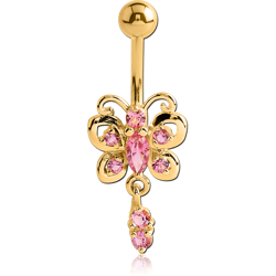 GOLD PLATED BASE METAL JEWELED BUTTERFLY NAVEL BANANA