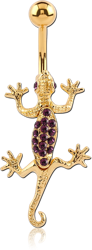 GOLD PLATED BASE METAL JEWELED MOVING PARTS LIZARD NAVEL BANANA