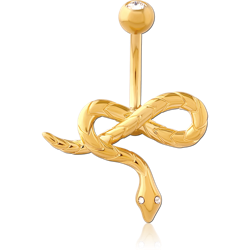 GOLD PVD COATED BASE METAL DOUBLE JEWELED NAVEL BANANA