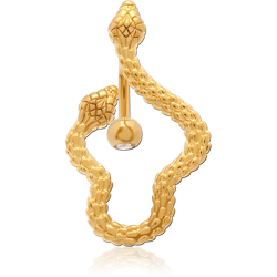 GOLD PVD COATED BASE METAL DOUBLE JEWELED NAVEL BANANA